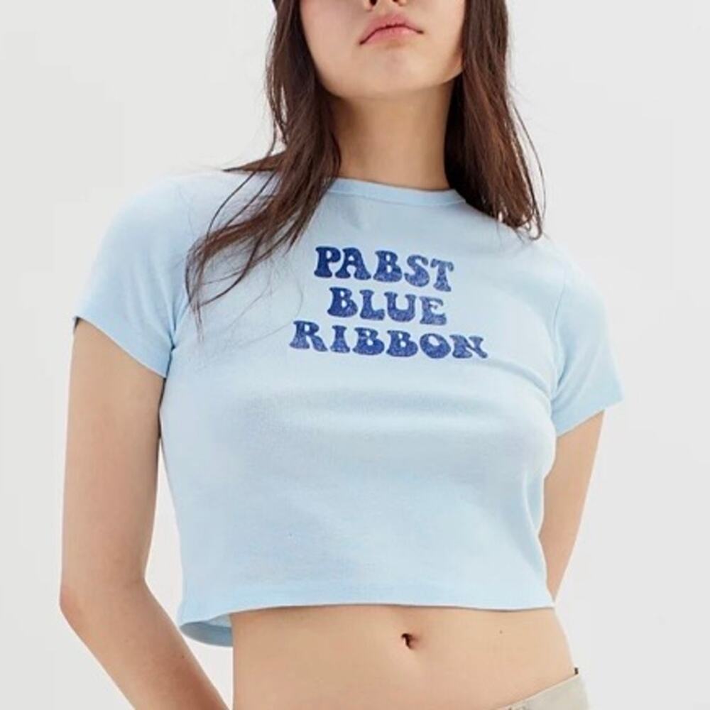 Urban Outfitters Pabst Blue Ribbon Beer Cropped Baby Tee size Junior Med